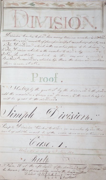 Student's Mathematics Notebook with Calligraphic Writing and Watercolored Ornamentation