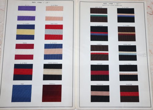 College Color Hat Bands presented by Band-Craft, Inc. for Wholesaler J. B. Mast Co, Inc. for Retailer. 715 Broadway, New York 3, N.Y.