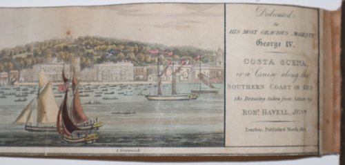 [Panoramic Scroll] Descriptive and Topographical Guide to Costa Scena; Or, a Novel and Interesting Cruise along the Southern Coast of the River Thames; Dedicated to His Most Gracious Majesty George IV. Costa Scena, or a Cruise along the Southern Coast of Kent, the Drawing taken from Nature by Robert