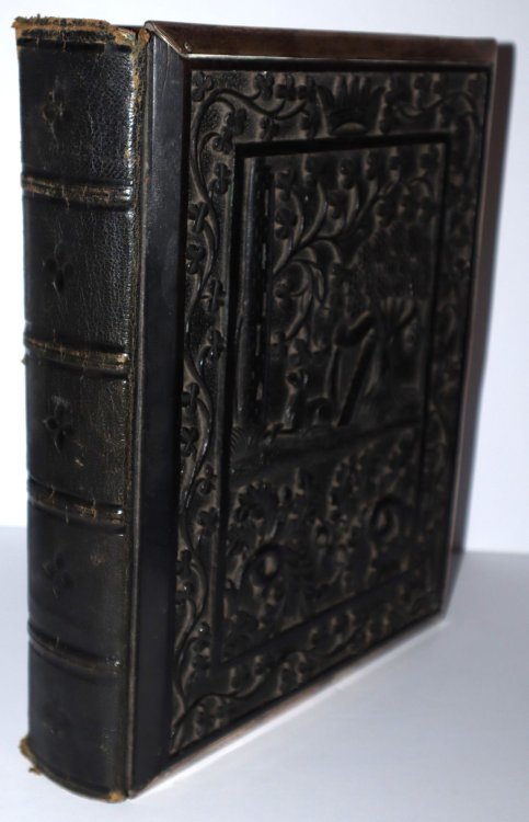Photo Album with Boards of Irish Black Bog Oak, With Elaborate Relief Decoration, and With Silver Border Framing the Boards