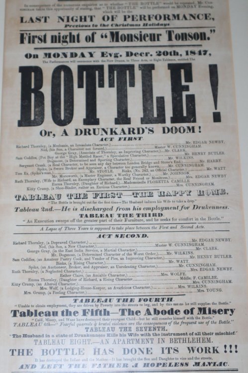 [Theatre Broadside] Bottle, or, A Drunkard's Doom! . . . Theatre, Belfast. Positively the Last Night of The Bottle! Theatre Belfast . . . First Night of 