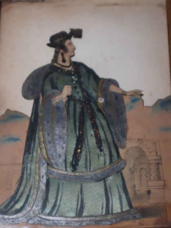 Framed Adorned Painting of Actress Shown in Profile and in Costume, with a Oriental Desert Setting