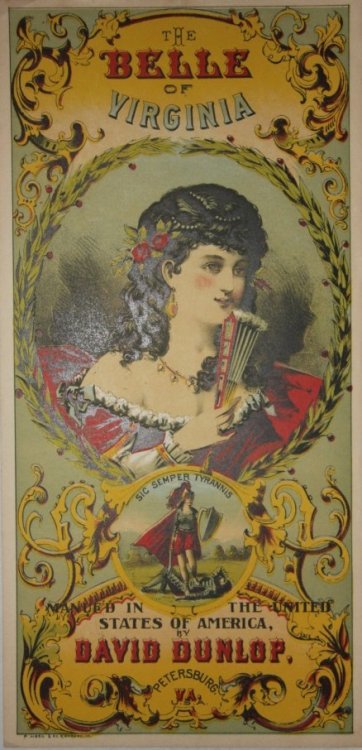 The Belle of Virginia Plug Tobacco Label David Dunlop Petersburg VA