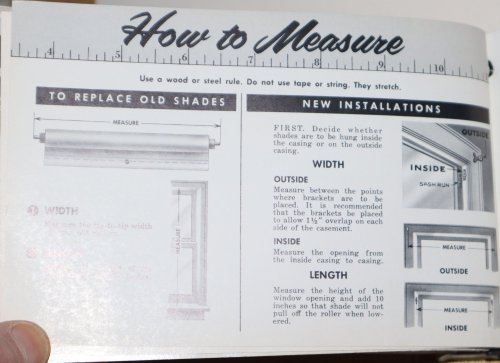 Decorator Styled Window Shades. Joanna Window Shades. [Including booklets: Joanna Translucent Satinique Window Shades; Hevi-Weight All Plastic Nocturne Room Darkening Window Shades -- two copies; Vinyl Exlite Window Shades Flame Proof; Excelsio Window Shade Machine Painted Print Cloth Washable; Moir