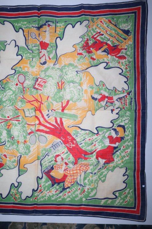 1940s Cotton Handkerchief of Young Women Athletes
