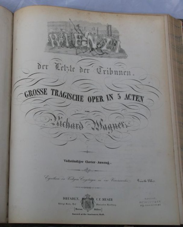 RIENZI der Letzte der Tribunen. Grosse tragische Oper in 5 Acten. Vollstndiger Clavier-Auszug.