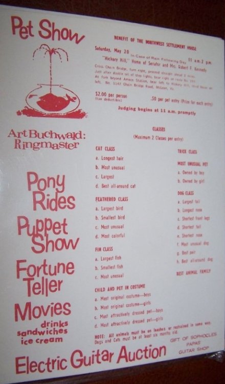 PET SHOW -- Programme for the 20th Annual Pet Show At Hickory Hill, Home of Senator and Mrs. Robert F. Kennedy --- Saturday May 20, 1978