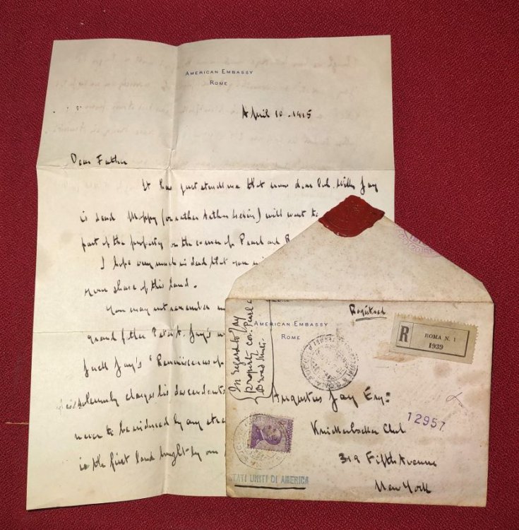 Holograph letter from Peter Augustus Jay to his father Augustus Jay in original envelope [Regarding earliest 