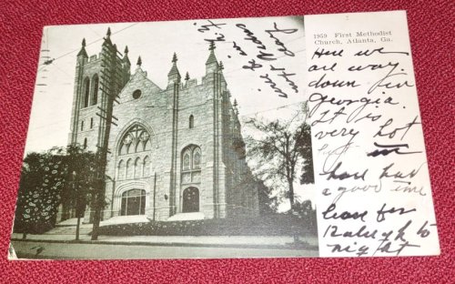 First Methodist Church, Atlanta Ga. - B&W UDB Postcard