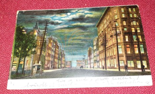 Wyoming Ave., Scranton, Pa. in moonlight - Colour lithograph Postcard