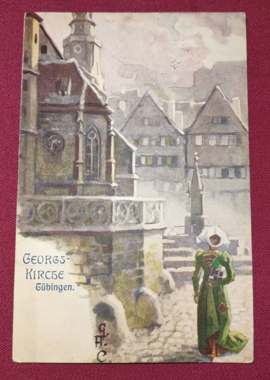 Georgs Kirche - Tubingen - UDB colour lithograph Postcard