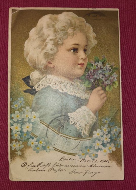 Young Boy [Mozart] in 18th century garb with violets - UDB colour lithograph Postcard