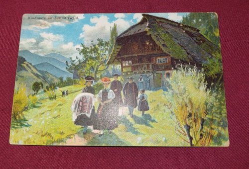Kindtaufe im Schwarzwald - UDB colour lithograph Postcard