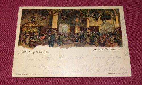 Munchen, kgl Hofbrauhaus - Parterre-Bierhallen - UDB colour lithograph Postcard