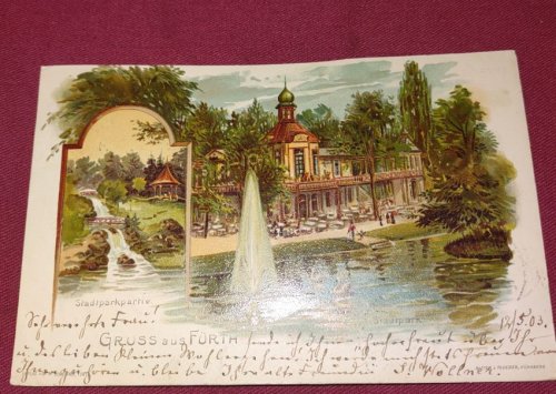 Gruss aus Furth - Stadtpark - UDB colour lithograph Postcard