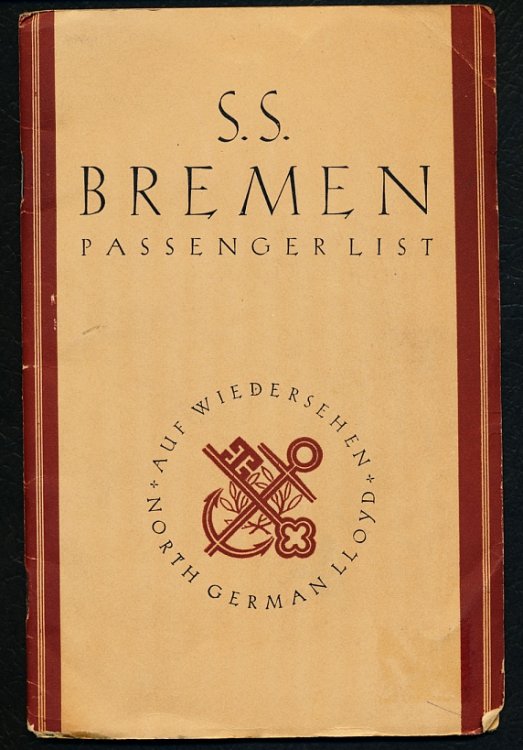 S. S. BREMEN PASSENGER LIST Sailing May 22, 1937 from New York Via Cherbourg and Southhampton to Bremen