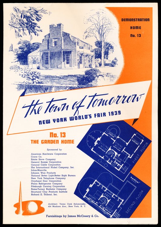 THE TOWN OF TOMORROW. NEW YORK WORLD'S FAIR 1939. Demonstration Home No.13: The Garden House (pamphlet and wallpaper samples only)