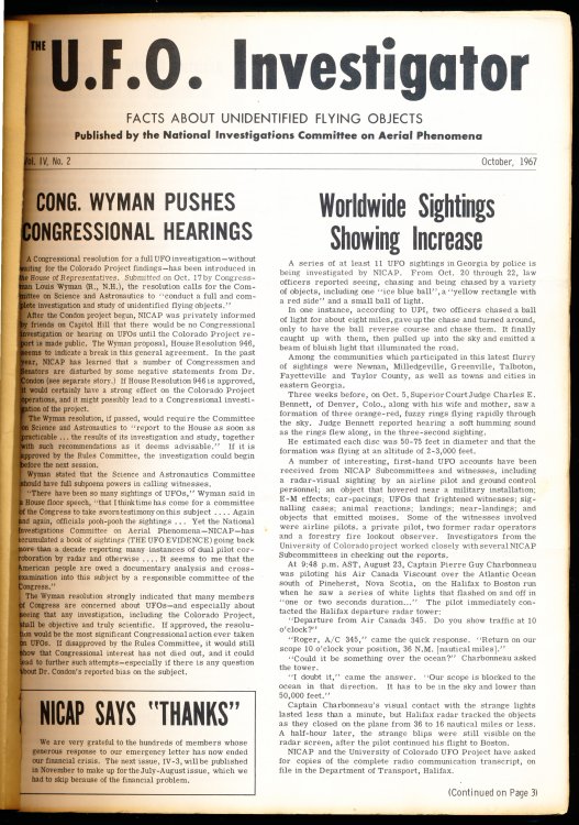 The U.F.O. Investigator (UFO). Facts About Unidentified Flying Objects. (A broken run of newsletters)
