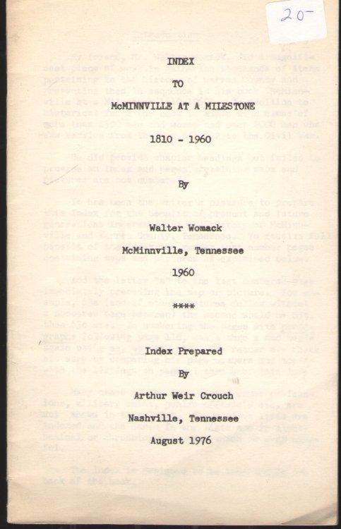 Index to Mcminnville At a Milestone 1810-1960