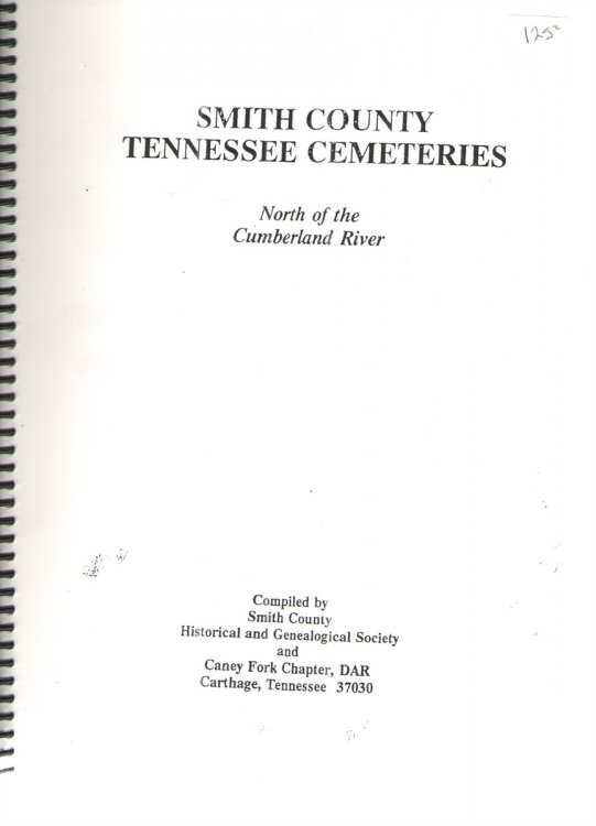 Smith County Tennessee Cemeteries North of the Cumberland River