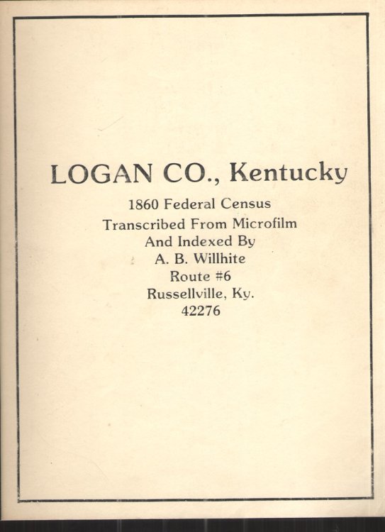 Logan Co. , Kentucky 1860 Federal Census