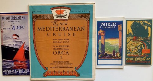 [4 Items] the New Mediterranian Cruise from New York, Feb. 26th, 1927, on the Splendid Cruising Steamer Orca. [Together With]: Nile Cruises, Anglo-American Nile & Tourist Co. ; Mediterranean Passenger Service, American Export Lines; Summer Cruise to the Meditteranean, Raymond & Whitcomb Co.