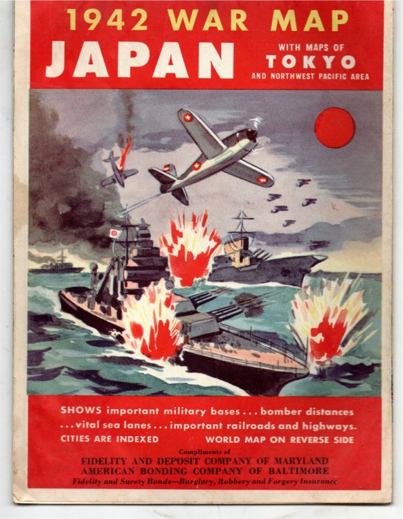 1942 War Map, Japan. With Maps of Tokyo and Northwest Pacific Area