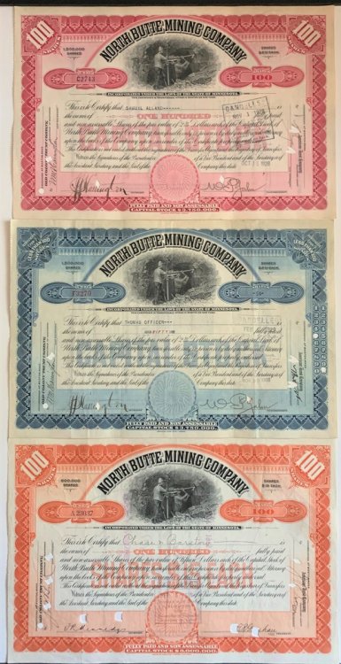 3 Items: North Butte Mining Company - Stock Certificates