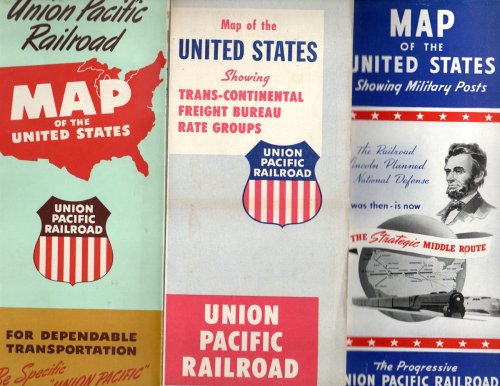 3 Folding Map Brochures: 1. Military Map of the United States, 1951 2. Map of the United States Showing Trans-Continental Freight Bureau Rate Groups, 1952 3. Union Pacific Railroad Map of the United States, 1958.