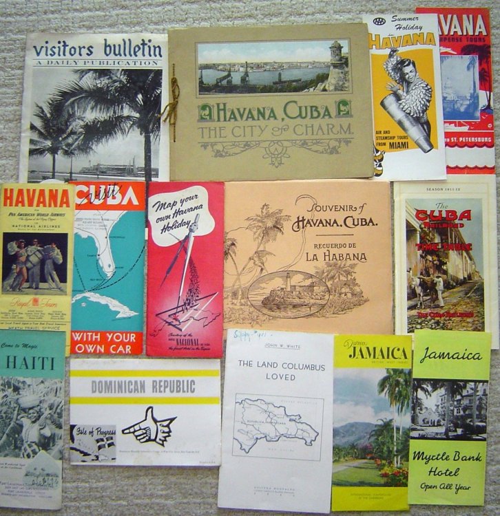 9 Items on Travel in and to Cuba; 5 on Other Caribbean Destinations. Including Booklets and Brochures.