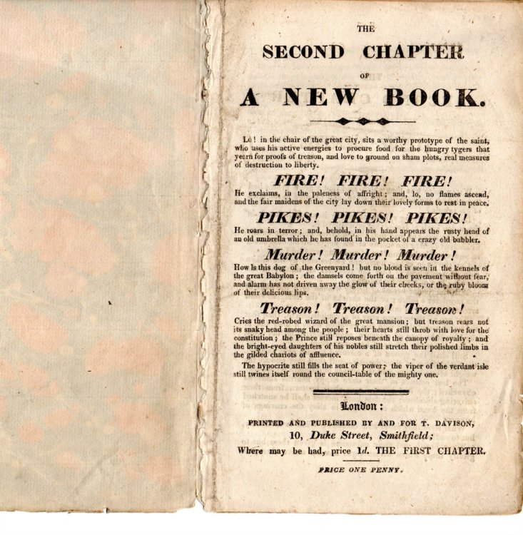 The Second Chapter of a New Book: Lo! in the chair of the great city, sits a worthy prototype of the saint, who uses his active energies to procure food for the hungry tygers that yearn for proofs of treason, and love to ground on sham plots, real measures of destruction to liberty