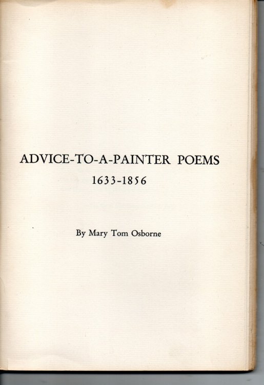 Advice-To-A-Painter Poems 1633-1856 An Annotated Finding List; with Introduction by Mary Tom Osborne ; and Foreword by Reginald Harvey Griffith