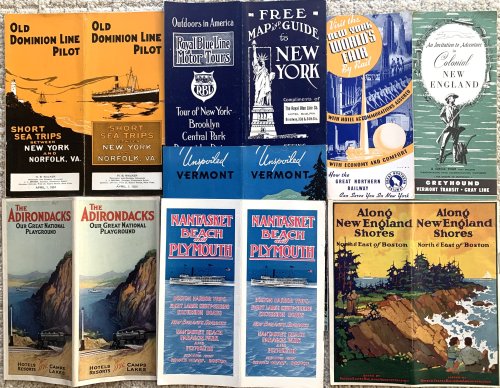 8 Travel Brochures for Sea, Rail, and Motor Travel, New York, New England, and Environs.