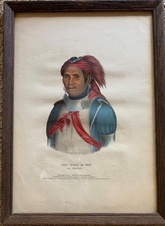 Tens-Kwau-Ta-Wawsk, The Prophet. Original hand-colored lithographic plate. From the painting by Charles Bird King.