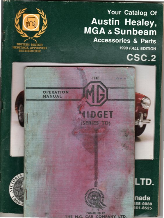 [Two Items] the M. G. Midget (Series TD) Operation Manual. [Together With] Your Catalog of Austin Healey, MGA & Sunbeam Accessories & Parts, 1990, Fall Edition