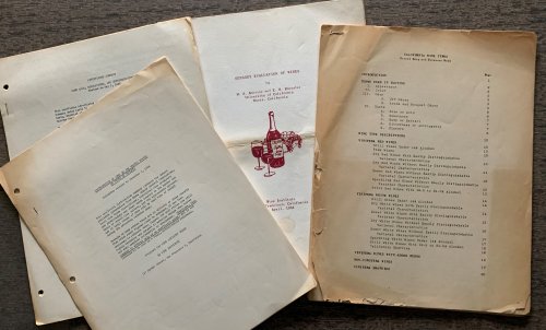 [4 Items, Wine Institute, Wine Advisory Board etc.] I. California Wine Types (c. 1955); II. Sensory Evalutation of Wine, 1964; III. Distribution of Wine in the United States by Types of Outlets, revised to December 1, 1956; IV. Advertising Summary: Wine L