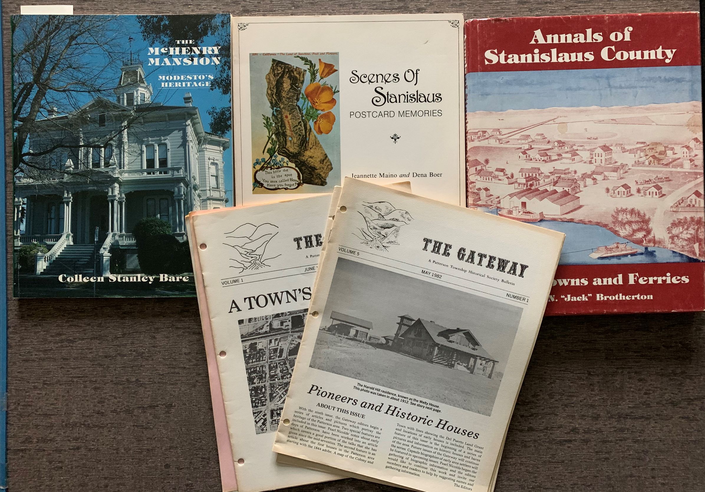 [Three Titles, plus additons] The Annals of Stanislaus County, Volume 1: River Towns and Ferries; The McHenry Mansion, Modesto's Heritage [inscribed by the author]; Scenes of Stanislaus, Postcard Memories.