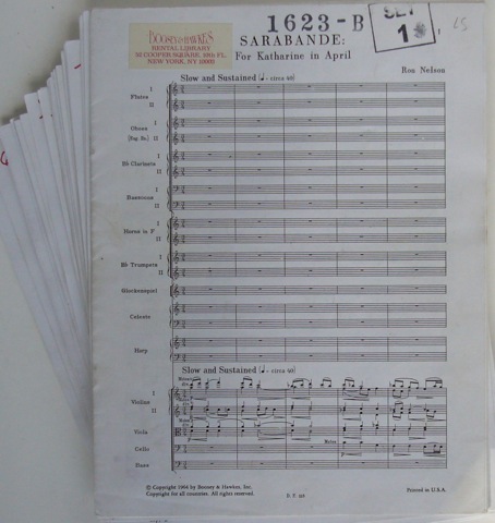 Sarabande: For Katharine in April. Full Score plus Parts