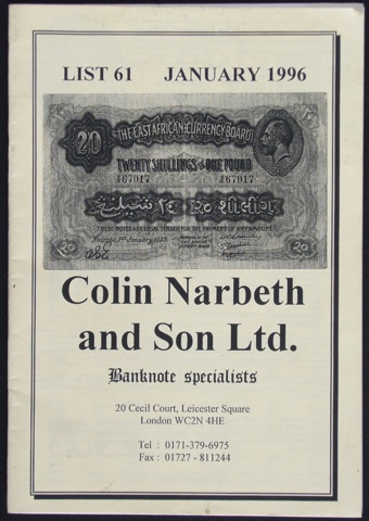 Banknote Specialists. List 61 January 1996