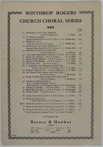 Hymn for a Festival. SSATB and Piano Score