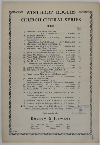 Hymn for the dead. SSATB and Piano Score