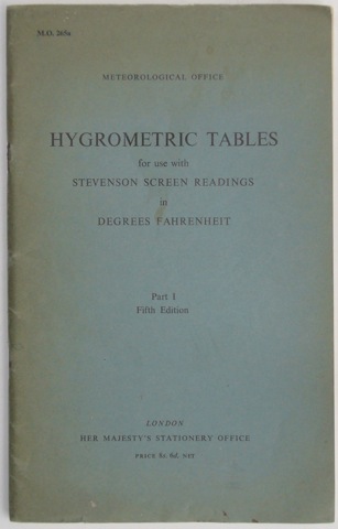 Hygrometric Tables for use with Stevenson Screen Readings in Degrees Fahrenheit. Part 1 - M. O. 265a