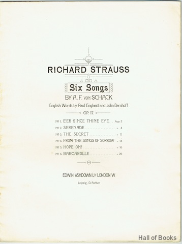 Six Songs: Op. 17. For Low Voice