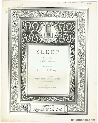 "Sleep (English Lyrics, Set VII,. No. VI.). Vocal Score"