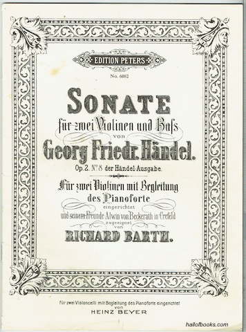 Sonata Op. 28 No. 8 fur zwei Violoncelli mit Begleitung des Pianoforte eingerichtet von Heinz Beyer. (Edition Peters No. 6082)