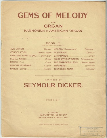 Gems Of Melody For Organ, Harmonium Or American Organ. Book 1