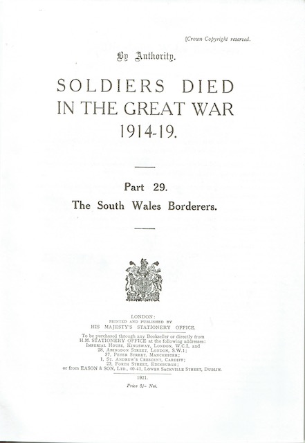 Soldiers Died In The Great War 1914-19: Part 29. The South Wales Borderers