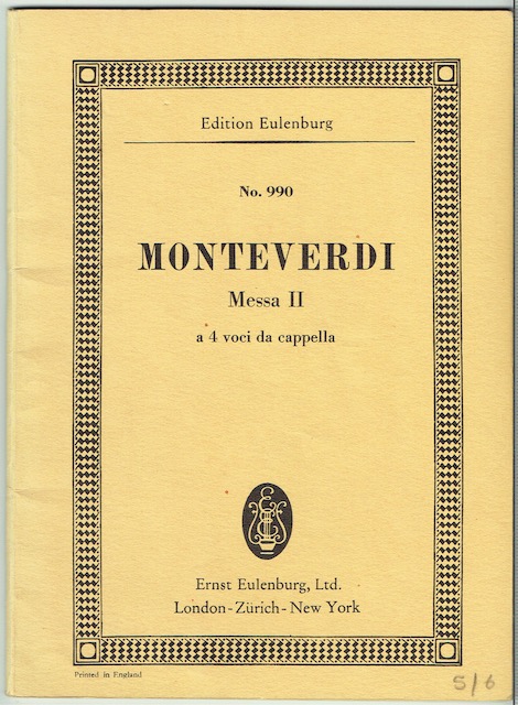 Messa II a 4 voci da cappella. Edited and with Foreword by Denis Arnold