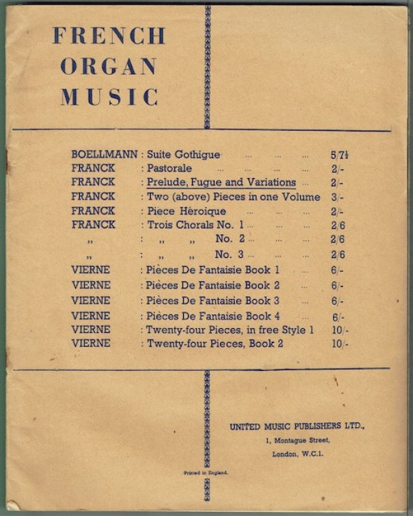 Prelude, Fugue And Variations (French Organ Music)