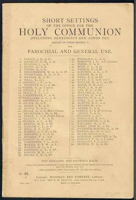 Short Settings Of The Office For The Holy Communion (Including Benedictus And Agnus Dei) For Parochial And General Use
